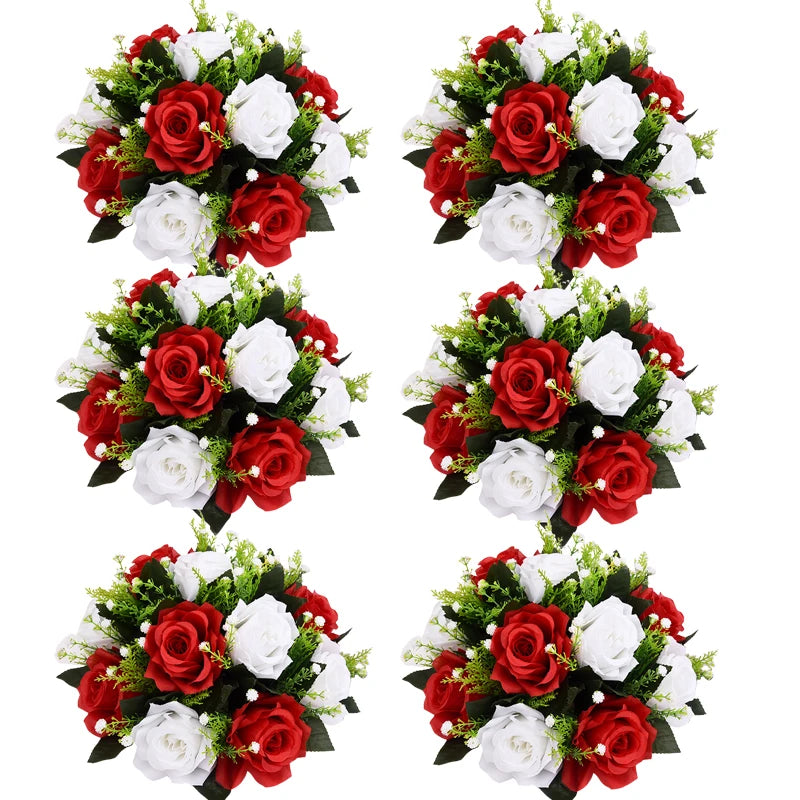6Pcs Artificial Flowers Rose Ball Centerpiece